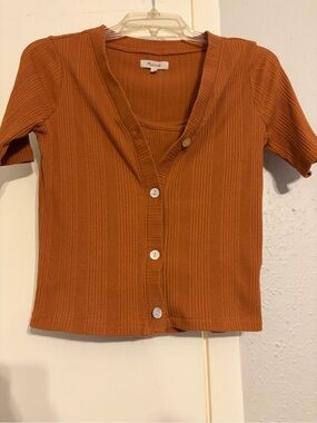 MADEWELL Women's Orange Pointelle Cardigan Twin Set